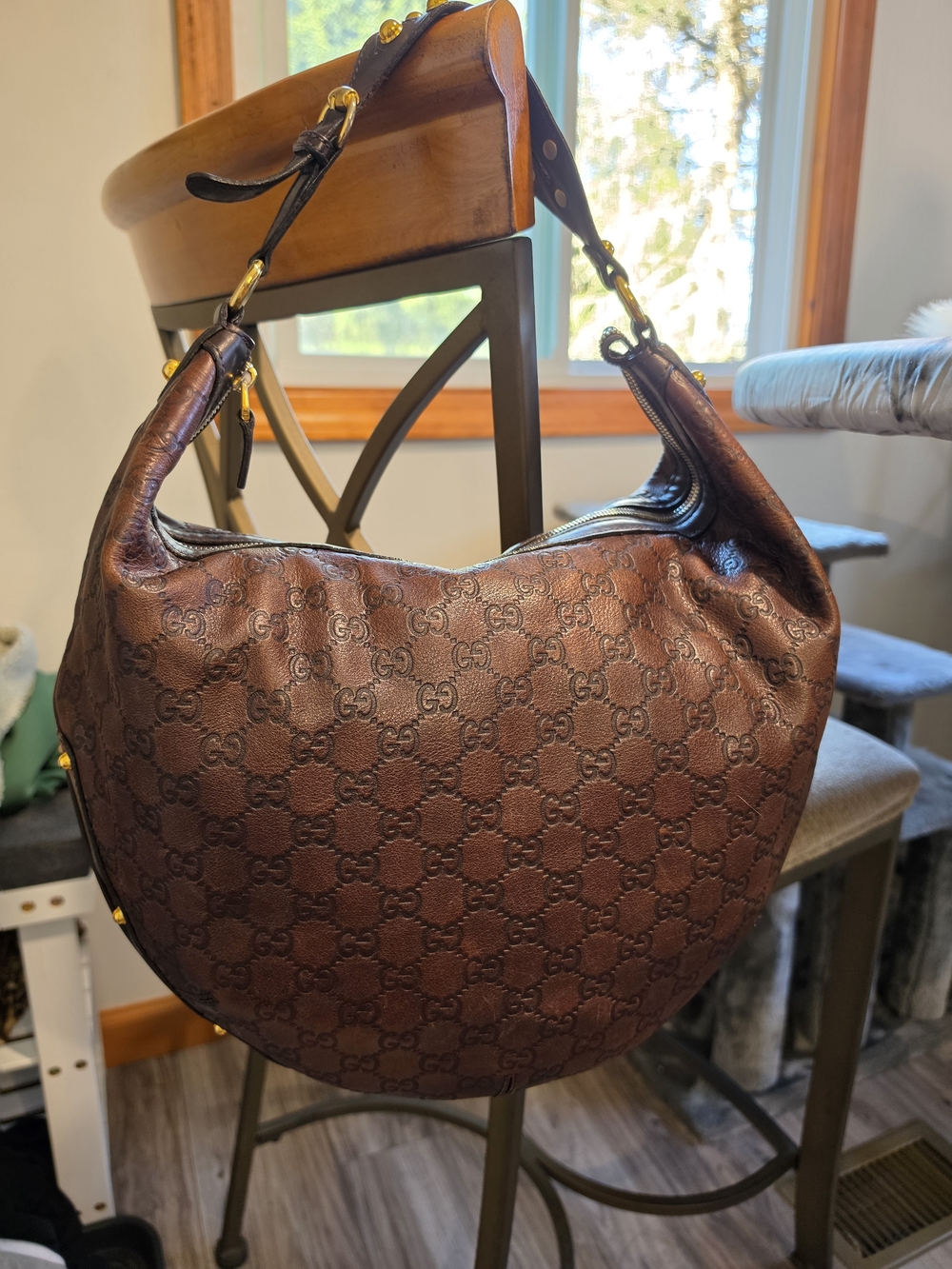 Gucci  Hobo GG Embossed Soft Leather with Gold Stud Accents